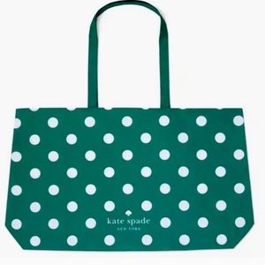 Kate Spade Green White Polka Dot Canvas Tote Bag